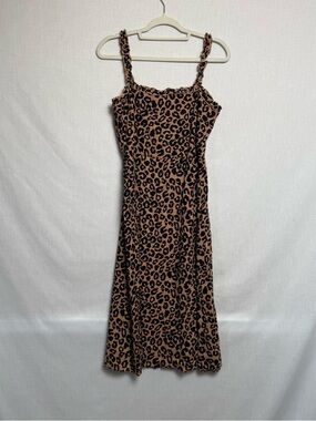 Francesca’s Leopard Print Midi Dress XL NWT Brown Ruffle Strap Animal Print